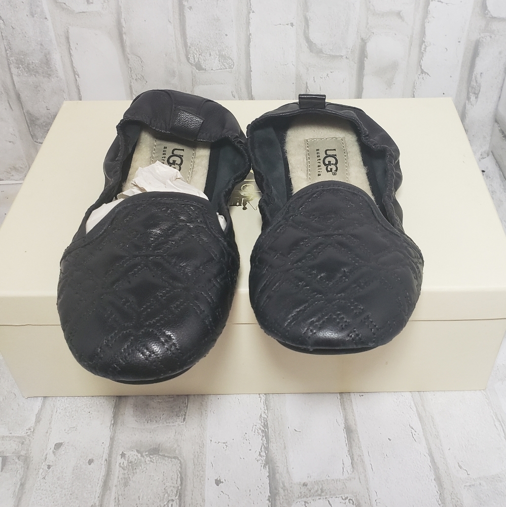 UGG Black Quilted Leather Slippers - Picture 2 of 9